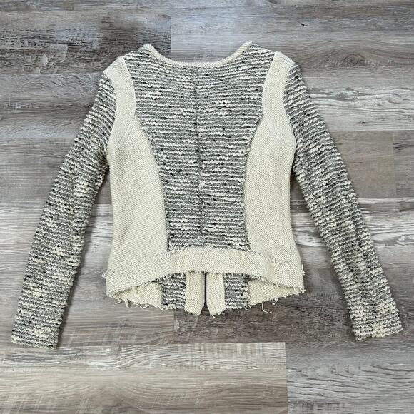 Drew Bouclé Knit Moto Cardigan Cream Gray Textured Zipper Jacket Small - Picture 4 of 5